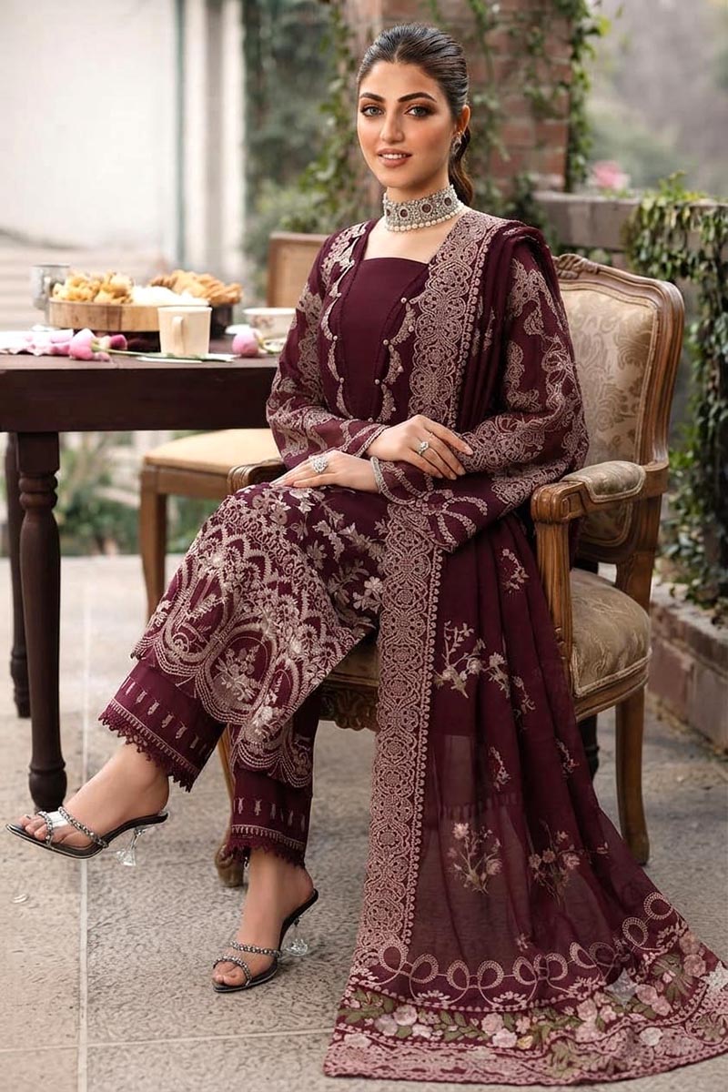KAHF- 3PC Luxury Lawn Embroidered Suit cod-349